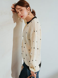 O-neck Dot Loose Pullover Loose Sweater