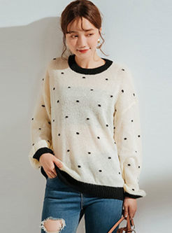 O-neck Dot Loose Pullover Loose Sweater