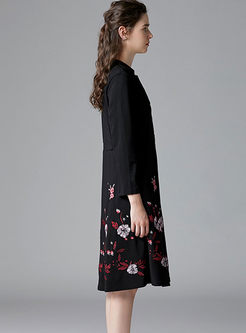 Plus Size V-neck Embroidered Skater Dress