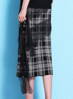 Trendy Plaid Patchwork Lace Bodycon Skirt