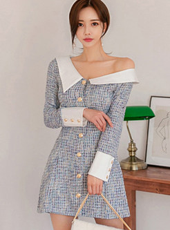 V-neck Tweed Patchwork Mini Bodycon Dress
