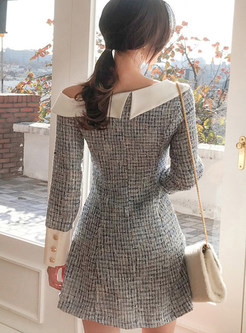 V-neck Tweed Patchwork Mini Bodycon Dress