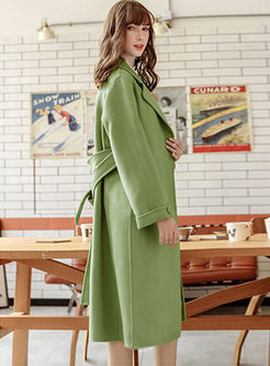Lapel Long Sleeve Wool Blended Overcoat