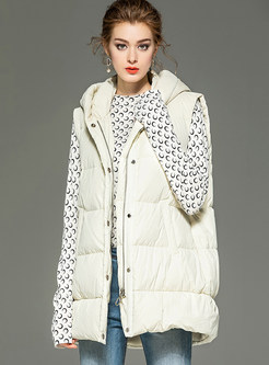 Casual Sleeveless Letter Embroidered Hooded Down Coat