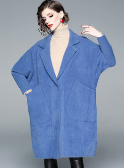 Blue Lapel Bat Sleeve Loose Overcoat