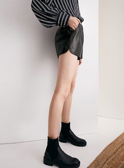 Black Elastic High Waist Leather Shorts
