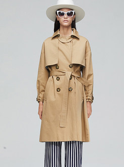 Lapel Double-breasted Falbala High Waisted Trench Coat