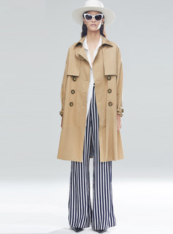 Lapel Double-breasted Falbala High Waisted Trench Coat