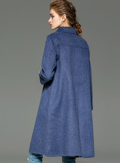 Blue Lapel Long Wool Overcoat