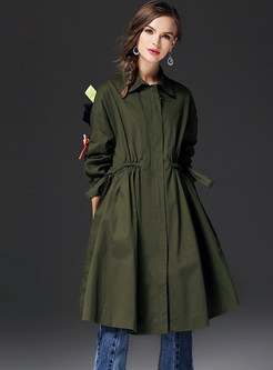 Stand Collar Bowknot Waist Trench Coat With Drawcord 
