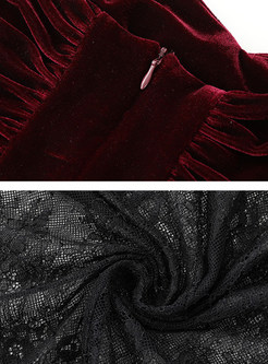 Lace Openwork TOP & Sexy Camisole Velvet Dress
