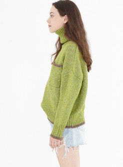 High Collar Patchwork Pocket Thick Sweater