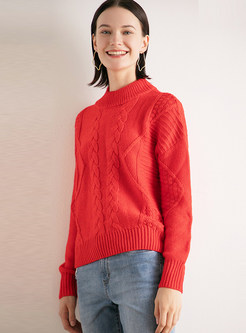 Brief Stand Collar Pullover Sweater
