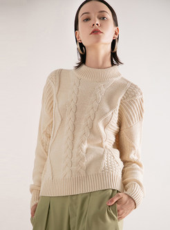 Solid Color Stand Collar Pullover Sweater 