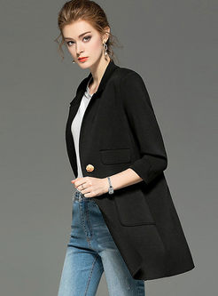 Black Notched 3/4 Sleeve Slim Suit Coat