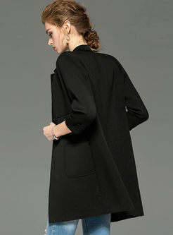 Black Notched 3/4 Sleeve Slim Suit Coat