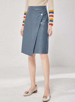 Solid Color Irregular A Line PU Skirt
