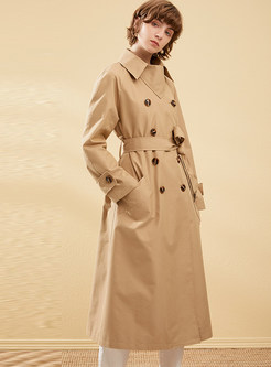 Turn Down Collar High Waisted Long Trench Coat