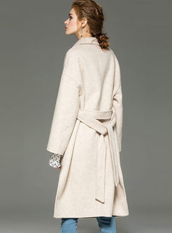 Lapel Long Sleeve Loose Wool Overcoat