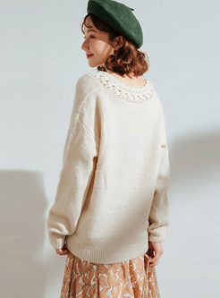 V-neck Openwork Loose Pullover Sweater