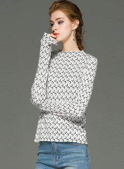 O-neck Long Sleeve Print Pullover Sweater