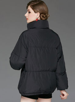 Black Stand Collar Loose Goose Bubble Coat
