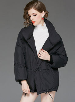 Black Stand Collar Loose Goose Bubble Coat