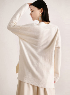 Solid Color V-neck Loose Pullover Sweater 