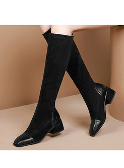 Square Heel Elastic Mid Boots