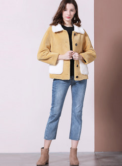 Lapel Color-blocked Thick Sherpa Jacket