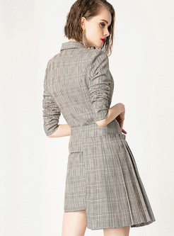 Plaid Short Dress With Asymmetric Skirt