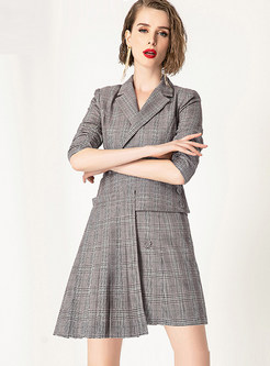 Plaid Short Dress With Asymmetric Skirt