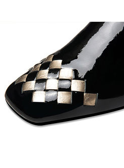 Black Square Head Diamond Flat Shoes