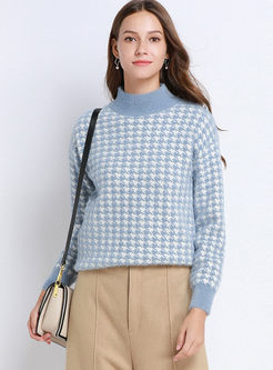 Standing Collar Plaid Pullover Sweater