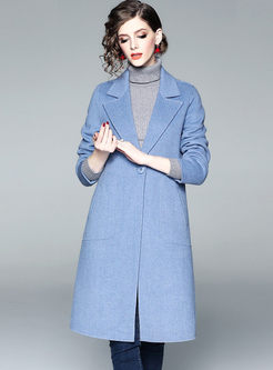 Blue Turn Down Collar Loose Overcoat 