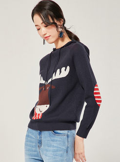 Hooded Cartoon Print Pullover Sweater