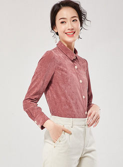Retro Letter Embroidered Corduroy Blouse