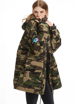 Hooded Camouflage Thick Denim Coat