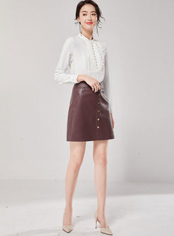 Solid Color PU A Line Mini Skirt