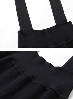 Black High Waisted Sweater Strap Dress