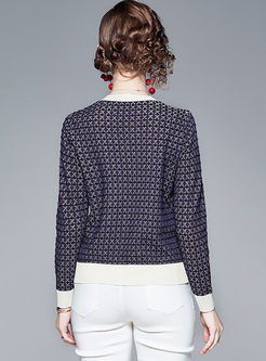 Color-blocked V-neck Slim Sweater Coat