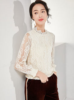Apricot Openwork Lace Pullover Blouse