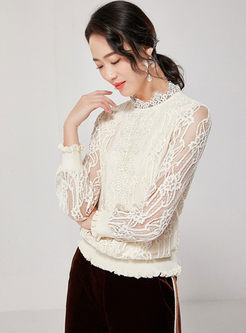 Apricot Openwork Lace Pullover Blouse