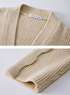 Solid Color V-neck Loose Sweater Cardigan
