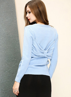 Solid Color Bowknot Loose Pullover Sweater