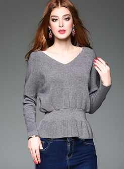 Brief V-neck Waist Pullover Sweater