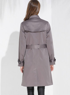 Gray Lapel Double-breasted Trench Coat