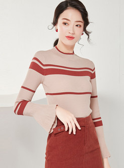 Stand Collar Color-blocked Slim Sweater 