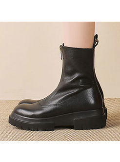 Black Platform Leather Zipper Short Boots