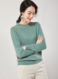 O-neck Openwork Pullover Knit Top